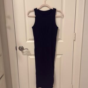 Black Ribbed sleeveless dress with side slit